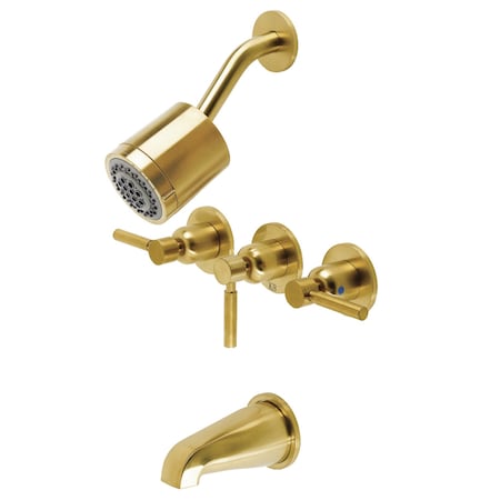 Kingston Brass Tub and Shower Faucet, Brushed Brass, Wall Mount KBX8137DL